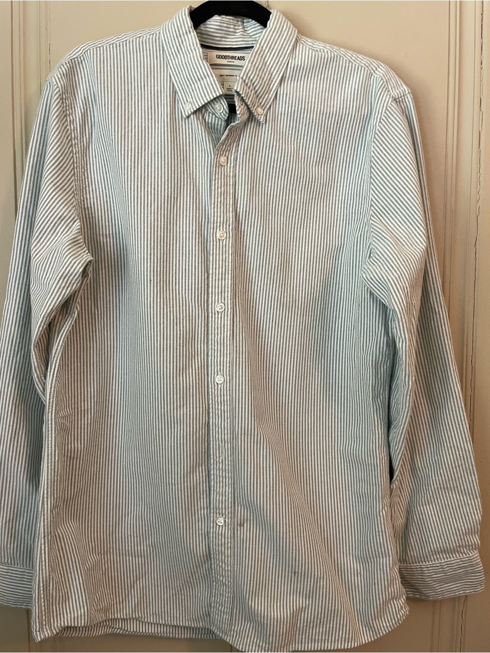 Goodthreads Men's Light Blue and White Pinstripe Button-Down Shirt